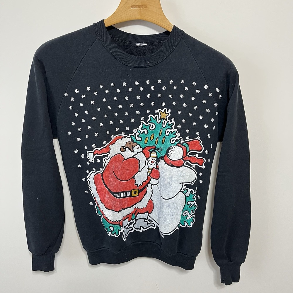 Vintage Black Santa Christmas Sweatshirt African American Size Small 90s‎ Retro